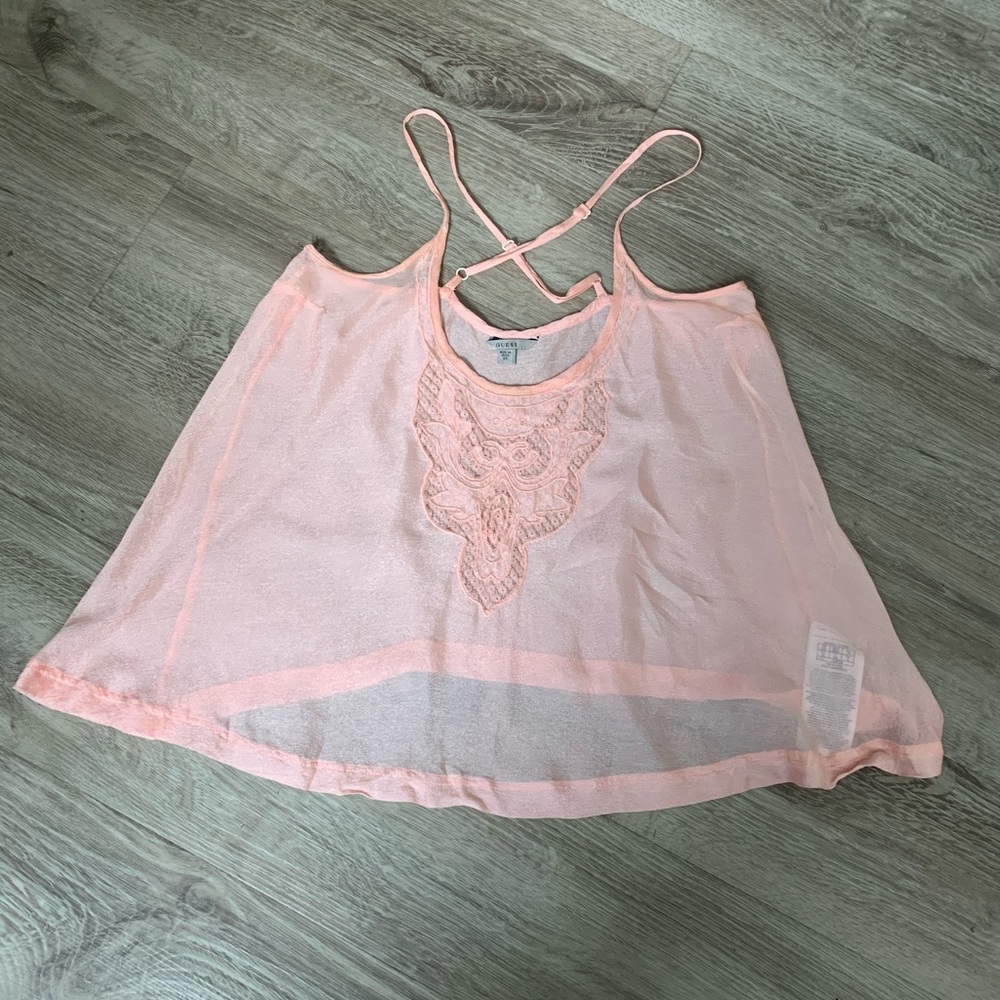 🆕 GUESS Sheer Peach Flowy Top 🍑